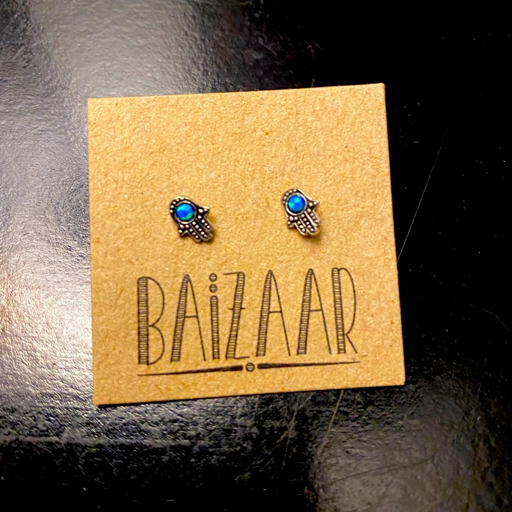 Adorable Hamsa Blue Opal Earrings- BRAND NEW